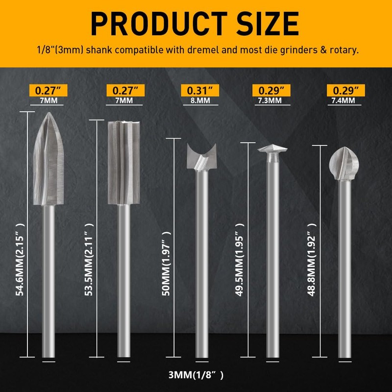 Wood Carving Drill Bits Set Compatible with Dremel Rotary Tool