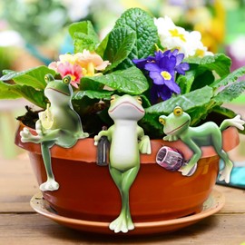 Flower Pot Hanging Frog Decorative Figures, Set of 3 Frogs Animals Resin Statue Garden Decoration Green Frog Flower Pot Hanger Figures Balcony Decoration for Garden Balcony Patio Ponds Decorative