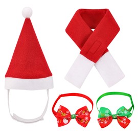 Oumers Pet Christmas Costumes, 4pcs Christmas Pet Hat Scarf Collar Bow Tie for Cats and Small Dogs Cosplay Christmas Costumes New Year Dressing up Party Fancy Dress Clothes