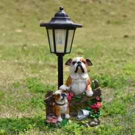 GIGICICI Solar Garden Outdoor Decor Statues Country Farm Bulldogs with Light,Outside-Outdoor Decorations Sculptures for Patio Yard Lawn Walkway Ornaments Clearance Gifts for Mom Grandma Birthday