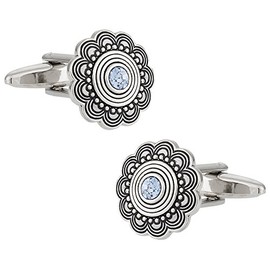 Cuff-Daddy Gemelos de plata estilo Art Deco con cristal azul con caja de regalo de presentación, gemelos unisex clásicos en tono plateado para ocasiones formales, esmoquin negocios con caja de viaje