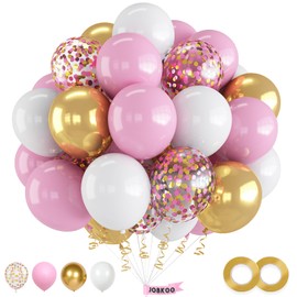 Pink and Gold Balloons, 60 Psc Light Pink and White Balloons with Pink Gold Confetti Metallic Gold Balloons, 12 Inch Pastel Baby Pink Balloons for Wedding Princess Girls Birthday Party Decorations