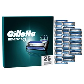 Gillette Mach3 Razor Blades, 25 Replacement Blades for Men's Wet Razors with Triple Blade