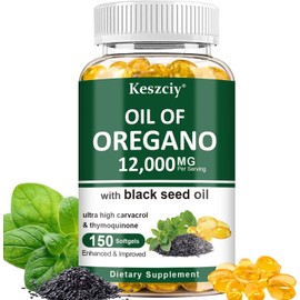 Keszciy 150 Softgels Oil of Oregano with Black Seed Oil, 2 in 1 Oregano Supplement for Immune Health, Retains High Concentrated Carvacrol & Thymoquinone, 1 Pack
