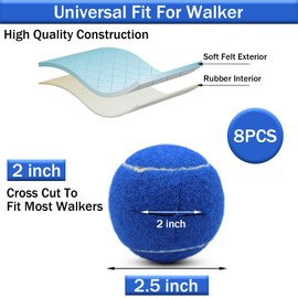SHYUJAJIE 4 PCS Precut Walker Tennis Balls for Furniture Legs and Floor Protection, Heavy Duty Long Lasting Felt Pad Glide Coverings for Chair (Dark Blue)