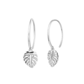 Boma Jewelry Sterling Silver Monstera Leaf Pull Through Hoop Earrings