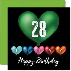 Funny 28th Birthday Card for Men Women Heart Balloons, Happy Birthday Card for Son, Daughter, Brother, Sister, Uncle, Aunt, Niece, Nephew, Cousin, 145mm Greeting Cards
