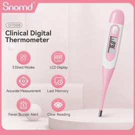 Snomd Flexibles Digitales Thermometer Fieberthermometer für Erwachsene und Kinder, Mund- und Unterarmthermometer Wasserdichtes Medizinisches Thermometer mit Fieberalarm