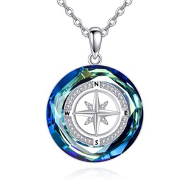 DAYLINLOVE Compass Necklace for Women 925 Sterling Silver Compass Crystal Pendant Graduation Jewelry Gifts for Her