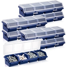 Hushee 6 Pcs Screw Organizer Box with Lid 4 Compartments Tool Bin Divider Plastic Stackable Hardware Organizer Small Part Storage Sorting Screw Box for Garage Workbench Craft Storage (Blue)