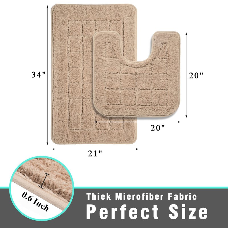 HEBE Bath Rug Set 2 Piece Beige Non Slip Bathroom