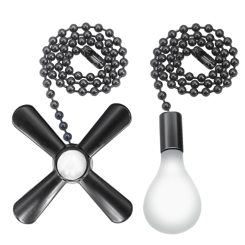 Dotlite Black Ceiling Fan Pull Chain Set, 2Pack 3mm Diameter