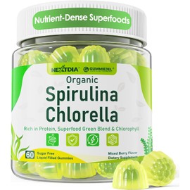 Organic Spirulina & Chlorella Gummies, 60 Count – Sugar-Free Superfood with Vegan Protein & Vitamins