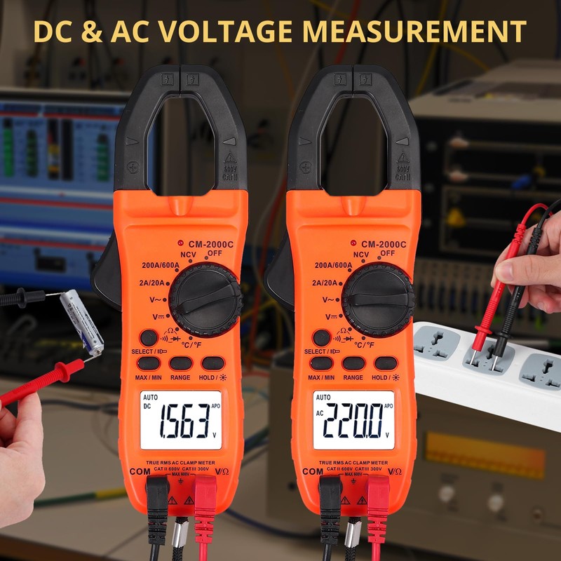 AMTOVL Clamp Meter - AC/DC Current, 2000 Counts Auto-ranging TRMS
