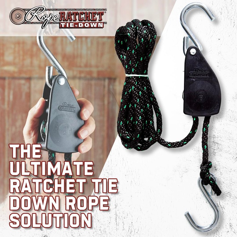 Rope Ratchet Heavy Duty 1/2" Hoist with Locking Pulley, Adjustable