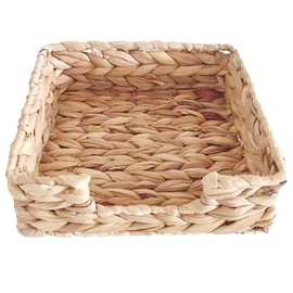 Napkin Holder, Wicker Napkin Holder Tray for Kitchen, 7.08x7.08x2.75inch Flat Napkin Holder Basket for Kitchen Tables, Counter Tops, Indoor and Outdoor, Picnic, Restaurants, Cafe, Home Decor