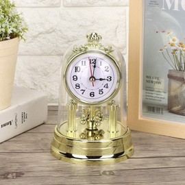 Wifehelper Carriage Table Clock European Retro Style Clock Antique Silent Table Clock for Home Living Room Decor (Gold)