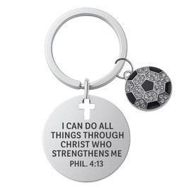 Christian Soccer Keychain with Philippians 4:13 Verse