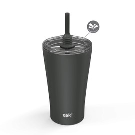 Zak Designs Alfalfa 20oz Stainless Steel Vacuum Insulated Tumbler with Flexible Silicone Straw, Double Wall Travel Mug with Splash Proof Lid - Keeps Drinks Cold in Your Cup, Charcoal