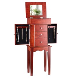 Standing Jewelry Armoire with 3 Drawers Mirror Wood Storage Cabinet 10-20L CapacityDefault: Default