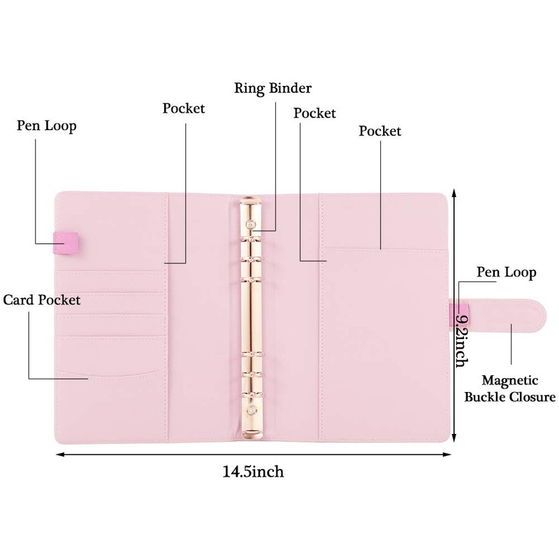 A5 PU Leather Ring Binder, Refillable 6 Round Ring Binder