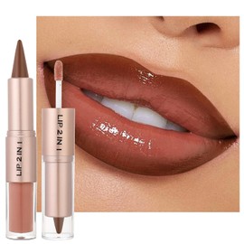 Erinde Set combinado de Labios 2 en 1, Barra de Labios Hidratante de Doble Punta y Perfilador de lip Mate, Alta Pigmentación, Larga Duración, Para unos labios Voluminosos,06#