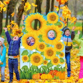 Fall Sunflower Photo Backdrop Autumn Harvest Themed Background Hollow Out Sunflower Theme Photography Backdrop Fall Farmyard Birthday Party Decoration for Thanksgiving Birthday Party Photo Props Décor