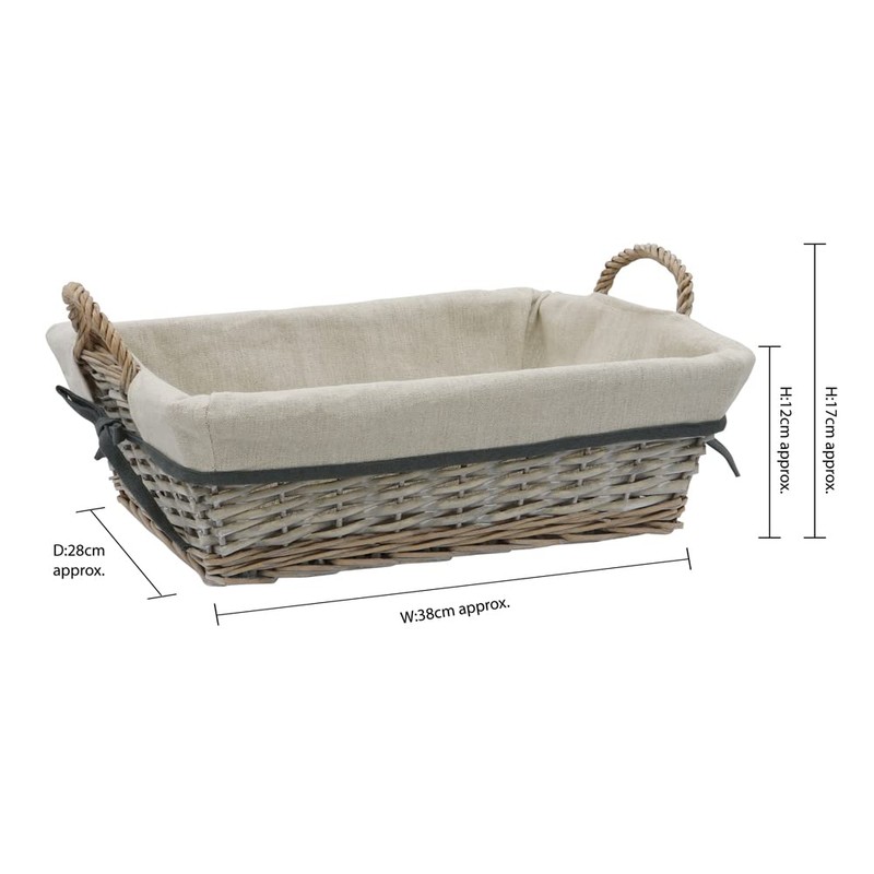 JVL Arianna Rectangular Willow Storage Basket, Grey Wash
