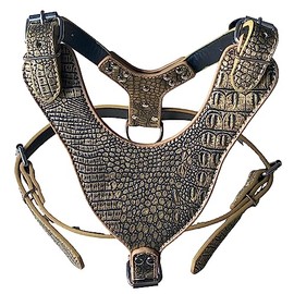 Bbmmayy Leather Dog Harness - Chest for Large Dogs Pitbull Mastiff Boxer Bully - Black Pink Red Gold Leopard - Brown - 26"-34" (Gold Brown)