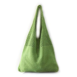 FTB Women's Tote Bag, Basket Bag, Trend, Knit Bag, Mother's Bag, Lightweight, For School Commutes, Adults, Casual, green