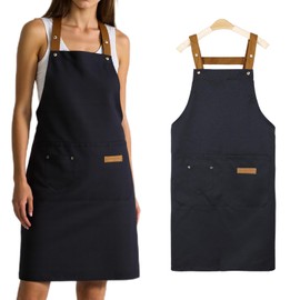 DabbOo Waterproof Apron Divided Large Pocket Cooking Aprons for Men Metal Press Stud Collar Oil and Dustproof Kitchen Apron Women Suitable for Kitchen Cleaning BBQ Coffee Gardening