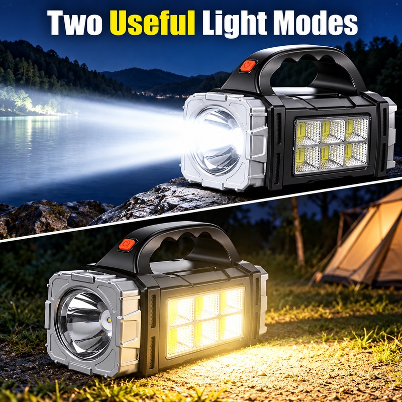 USB & Solar Rechargeable LED Flashlight with COB Side Light