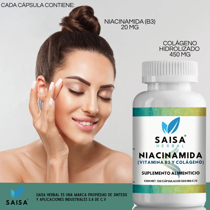 Niacinamida Colgeno 120 Cps SAISA HERBAL Suplemento Alimenticio Apoyo para