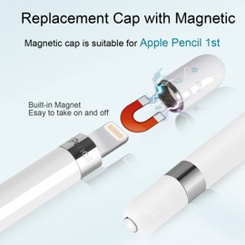 Lamkrtlp Pencil Kappe (1 Stück Weiß Kappe + 2 Stück Kappenhalter), iPencil Magnetische Ersatzkappe und Halter