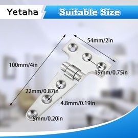 Yetaha 2Pcs Stainless Steel T Hinges, Heavy Duty Tee Hinge, Marine Boat Cupboard Cabinet Shed Door Hinge 100x54x4.8mm, Casting Cabinet Door Hinge with Screws