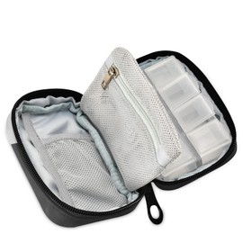 Naanle Black and White Hiding Cat Pill Box 7 Day Pill Case Travel Pill Organizer Bag with Zipper Portable Weekly Case Compact Size for Vitamin Supplement Holder