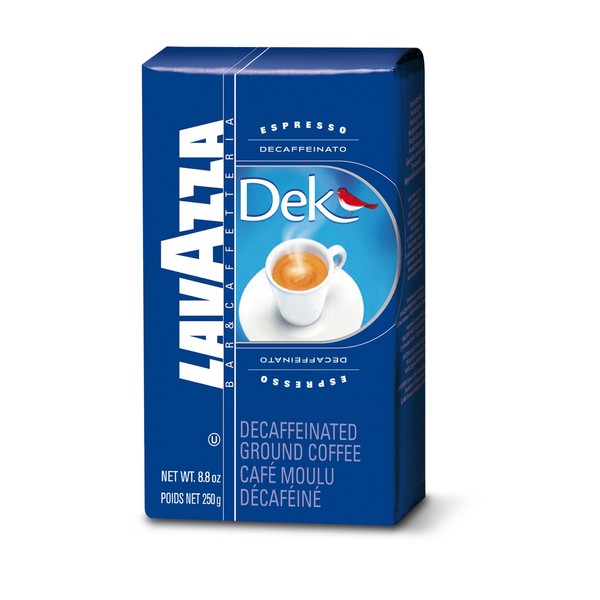 Lavazza Dek Ground Coffee Blend, Decaffeinated Dark Espresso Roast, 8.8-Ounce Bag