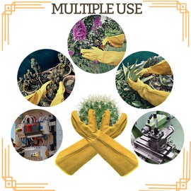 ITC Gauntlet Gardening Gloves Thorn Proof, Heavy Duty Leather Gardening Gloves for Women and Men, Gauntlet Gloves for Brambles