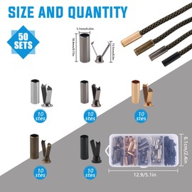 50 Sets Cord Ends Metal, 5 Colours Cord End Piece Metal Quality Alloys Cord Locks Metal Cords End Metal for Shoelace Tips Toe Hoodie DIY Repairs Shoelaces