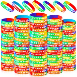 Rainbow Pride Bracelet Gay Lesbian Wristbands Motivational Quote Rubber Inspirational Bracelets Bulk, 15 Styles (120)