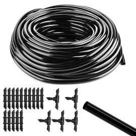 Drip Irrigation Tubing, 100 Feet 1/4 Inch Drip Line Irrigation Hose with 20 Pcs Drip Irrigation Parts, Drip Irrigation Kit