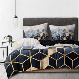 Luowei 3D Bed Linen 155 x 220 cm White Geometric Grid Bedding Set Teens Adult Microfibre Honeycomb Duvet Cover with Zip and Pillowcases 80 x 80 cm