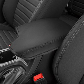 INTGET Center Console Armrest Cover for Ford Ranger Accessories 2019 2020 2021 2022 2023 Interior Leather Dog Middle Console Seat Cover Arm Rest Box Lid Protector (Black with Cushion Flat)