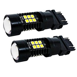(W) Pack of 2 White 3157 LED Light Bulb 3-Sided Dual Intensity 21SMD Projector Lens Running Tail Brake Light 12V