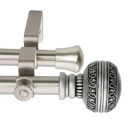 Maykoosh Baroque Beauty Home Decorative Window Double Curtain Rod, Includes - Finials, Brackets, Telescoping Poles, Wall Mounted, Satin Nickel, 48" L X 0.75" W X 0.75" H