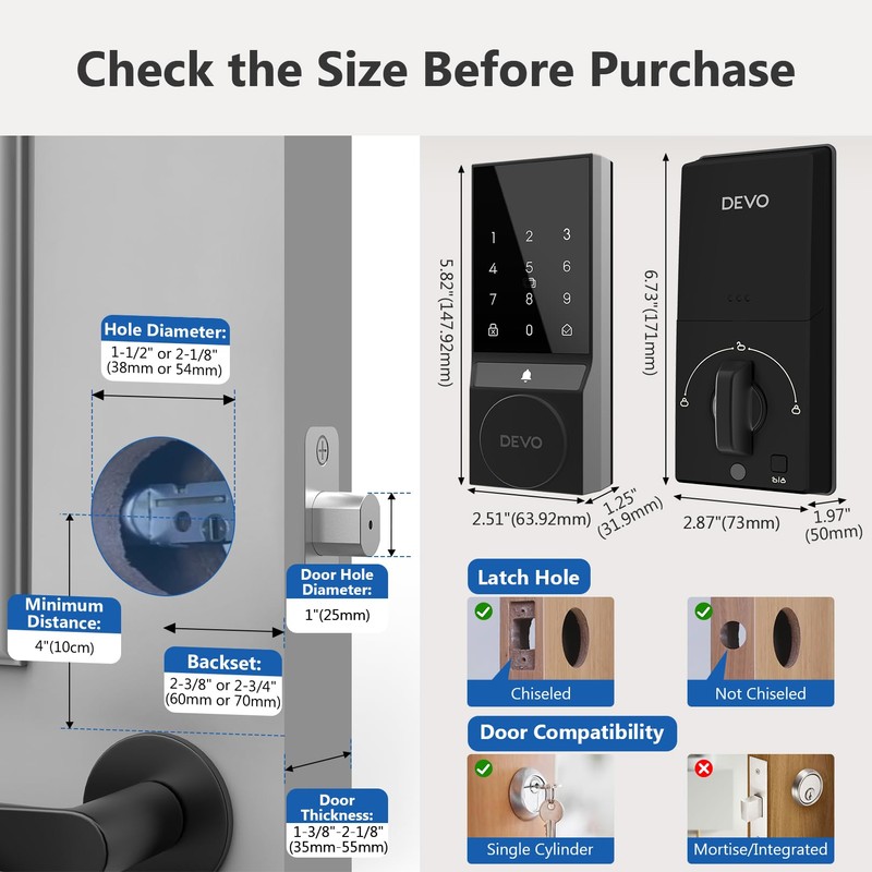 Devo G4 Smart Lock,Keyless Entry Door Lock,Bluetooth Smart Deadbolt, App