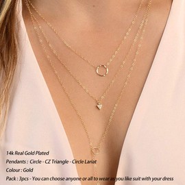 Turandoss Delicate Layered Necklaces for Women - 14K Gold Plated Dainty Minimal Necklaces CZ Circle Layering Circle Lariat Necklaces for Women Jewelry