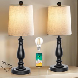 Dott Arts Coldless Table lamp Set of 2 Touch Control Table Lamp, 3-Way Dimmable Modern Nightstand Lamp Sets Bedside Touch Desk Lamp with White Shade for Bedroom Living Room, LED Bulbs Included(Black)