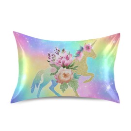 Blueangle Rainbow Unicorn Satin Pillowcase for Hair and Skin Silk Pillowcase, Standard Size(20x26 inches) - Satin Pillow Covers with Envelope Closure