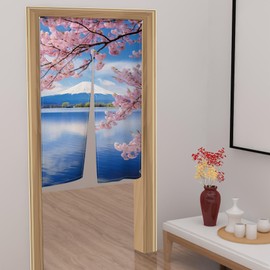 Pnylzzyxh Japanese Mount Fuji Noren Doorway Long Type Curtain Door Tapestry for Kitchen Bathroom Cherry Blossoms Home Decoration Japan Pink Flower Lake Shops Decors Curtain 33.5 x 59 in